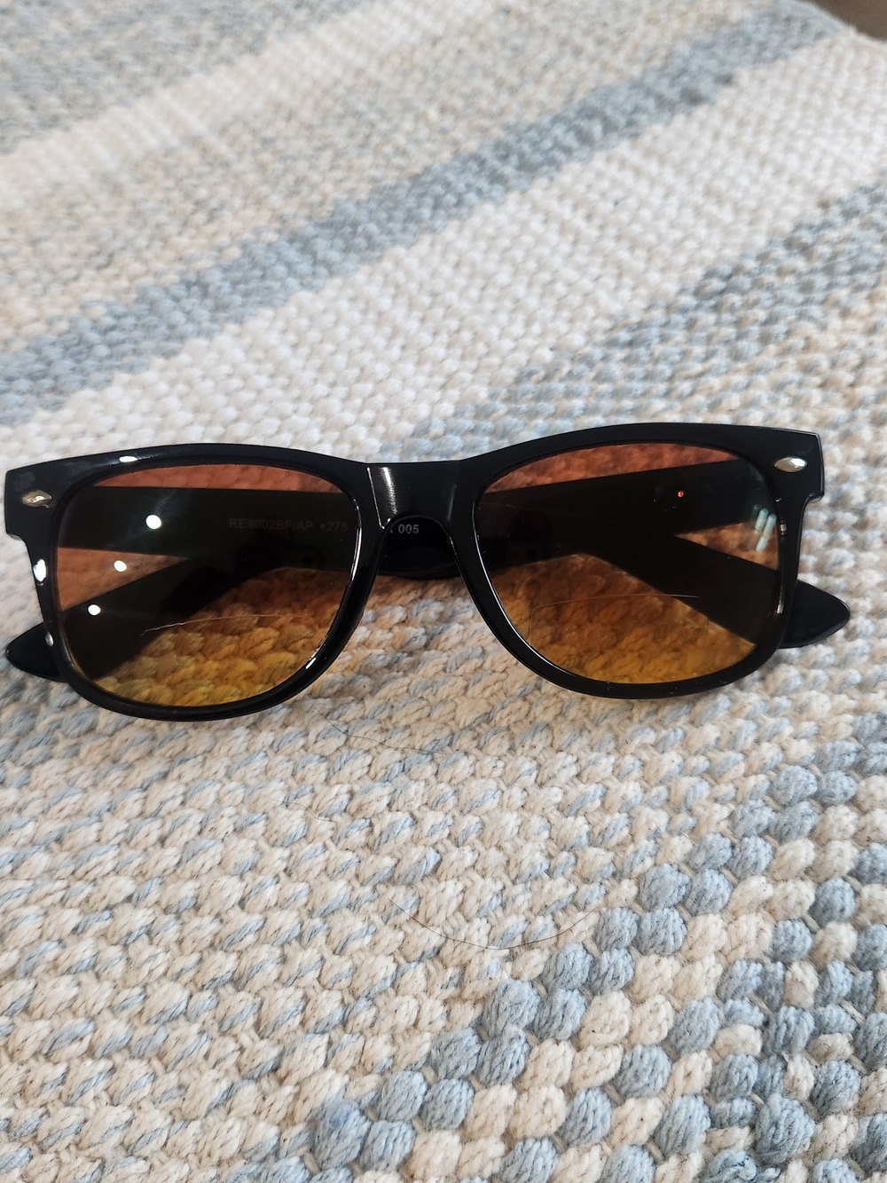 +2.75 Reading Sunglasses Black Frame Amber Lenses Wayfarer Style